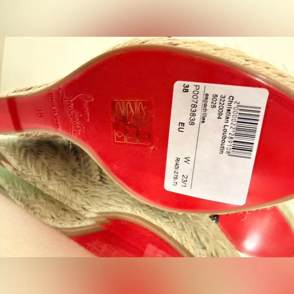 Christian Louboutin Mafaldina Wedge Espadrille Sandals Black/Tan Size 38 New - Picture 9 of 11